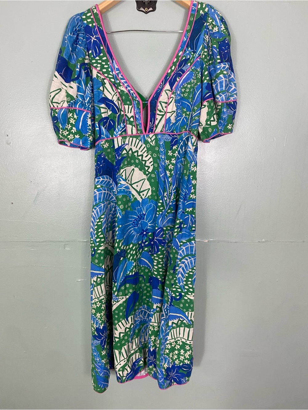 Farm Rio Jungle Panther Midi Dress Floral Green Blue Medium - Picture 5 of 7